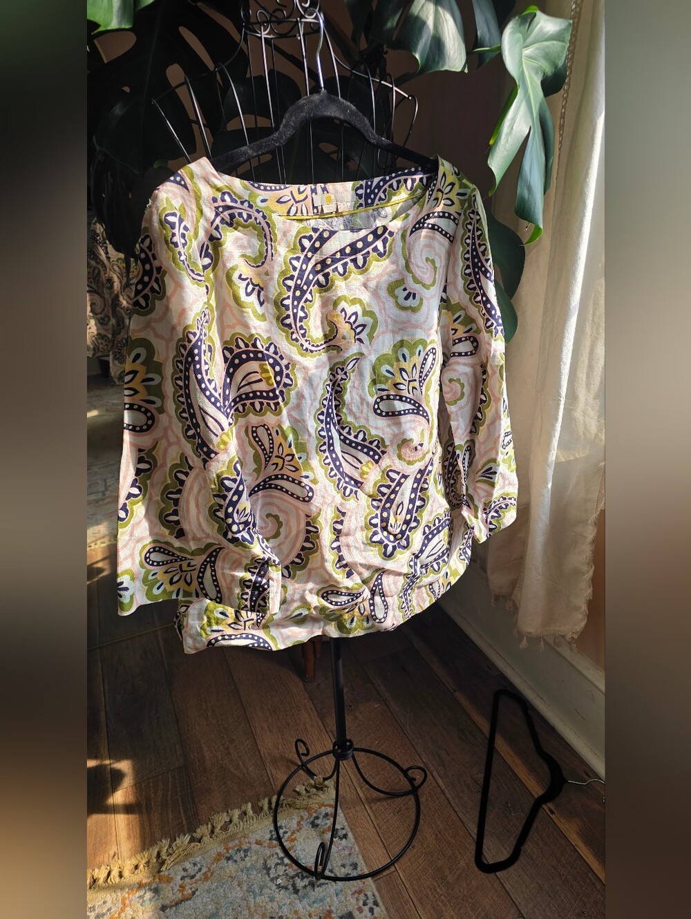 ​✨ Boden 100% Linen Boatneck Paisley Blouse | Navy, Olive Green & Blush | US 12